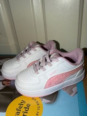 Puma White and Light Pink Kids Sneakers